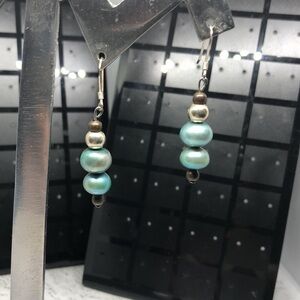 Artisan made genuine cultured pearls sterling silver earrings elegant dangle